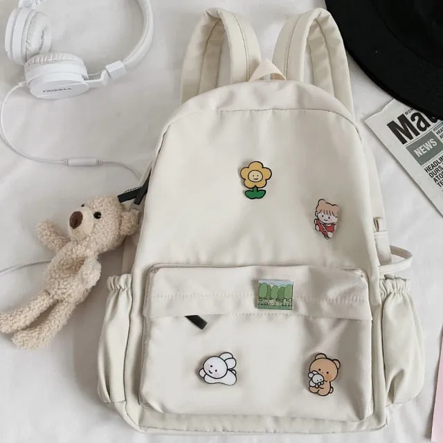 Cute Bear Women Nylon Backpack for Female Students - College School Bag