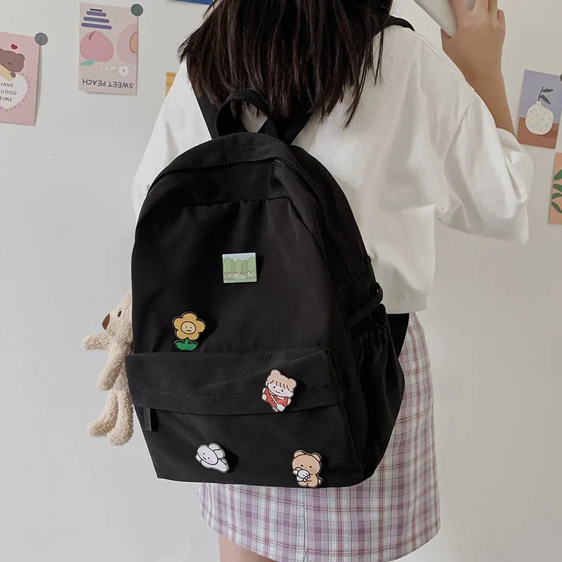 Cute Bear Women Nylon Backpack for Female Students - College School Bag