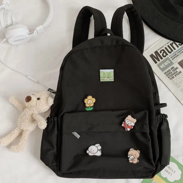 Cute Bear Women Nylon Backpack for Female Students - College School Bag