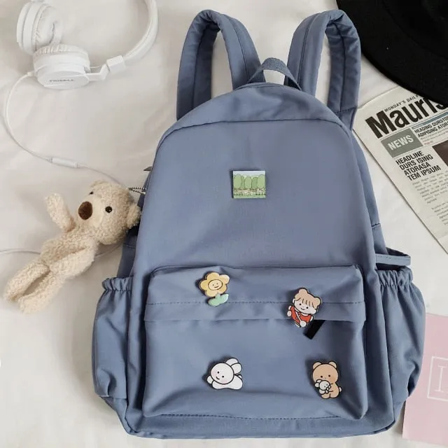 Cute Bear Women Nylon Backpack for Female Students - College School Bag