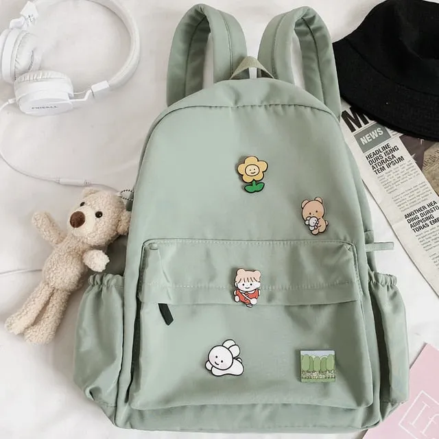 Cute Bear Women Nylon Backpack for Female Students - College School Bag