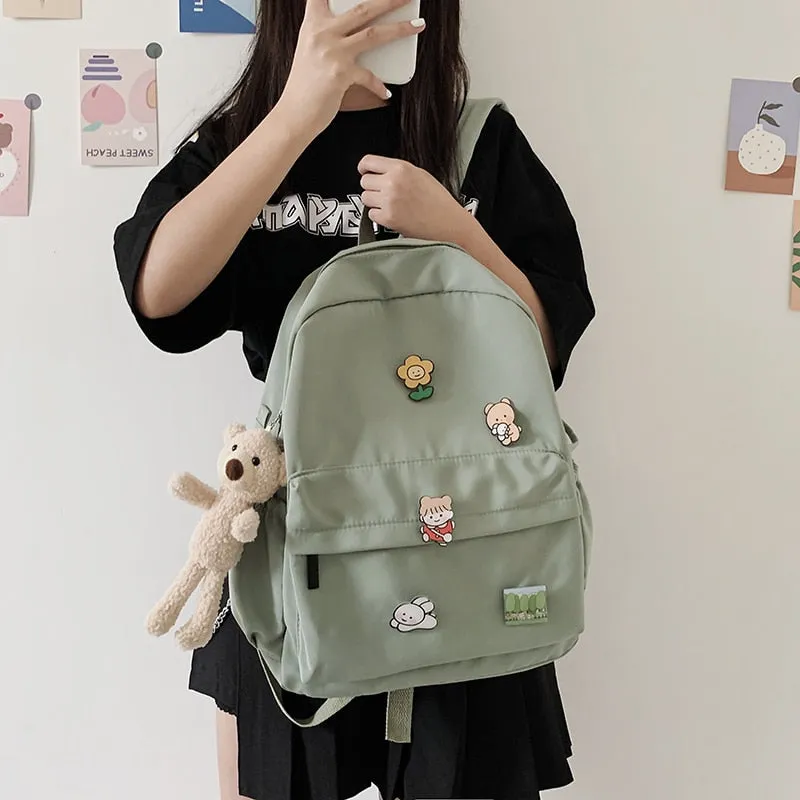 Cute Bear Women Nylon Backpack for Female Students - College School Bag