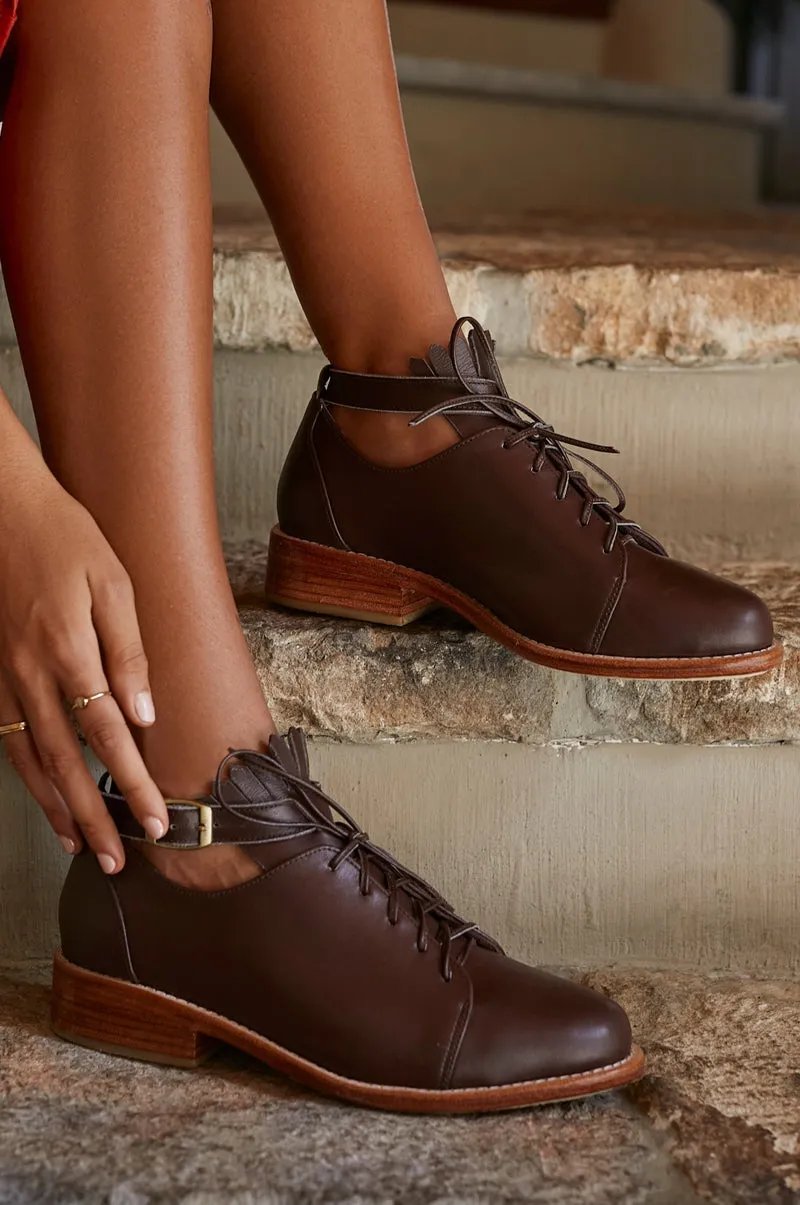 Dark Brown Boston Leather Oxfords.