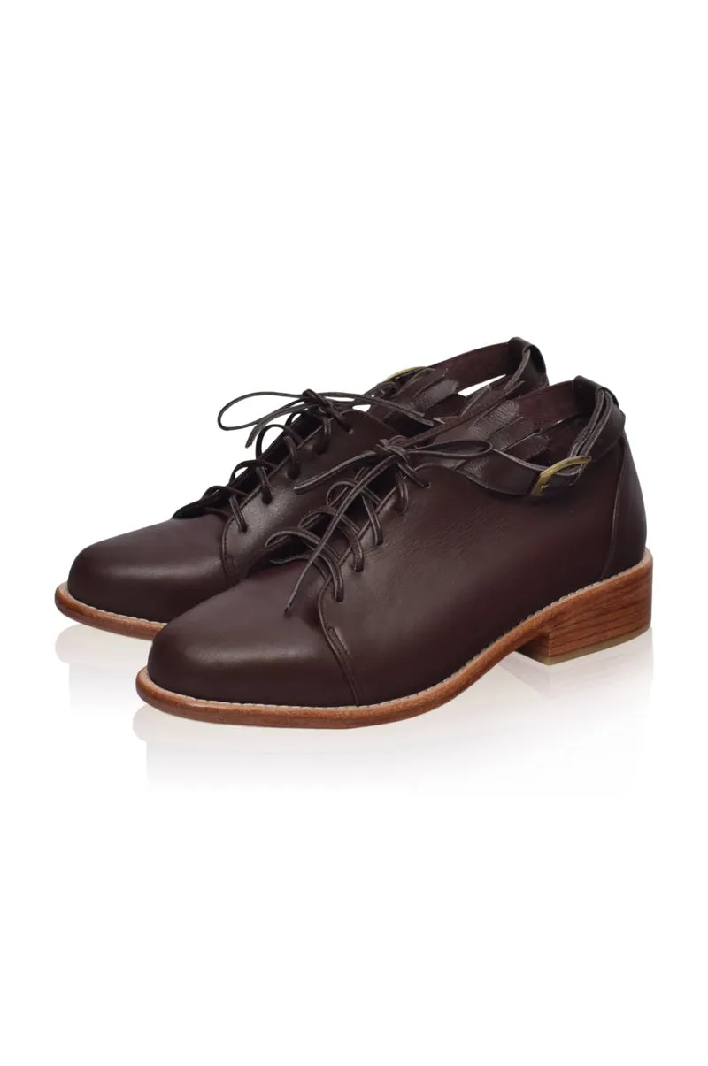 Dark Brown Boston Leather Oxfords.