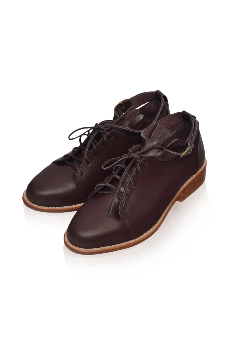 Dark Brown Boston Leather Oxfords.