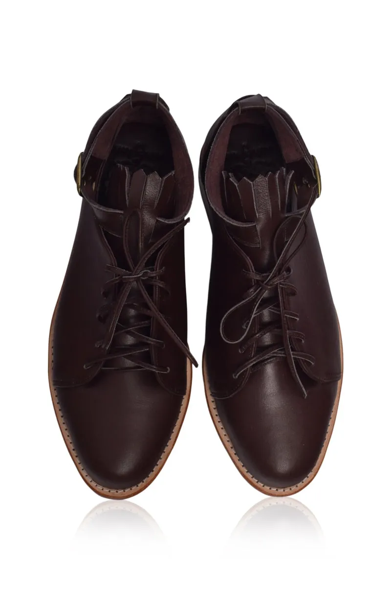 Dark Brown Boston Leather Oxfords.