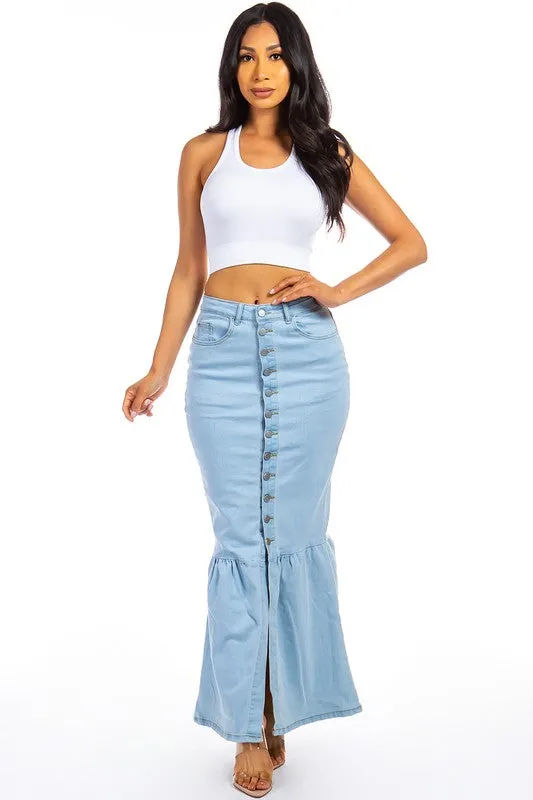 Denim maxi skirts with a sexy appeal