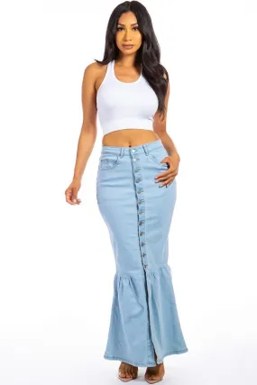 Denim maxi skirts with a sexy appeal