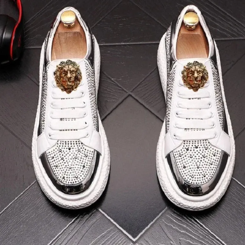 Designer Men's Casual Shoes with Rhinestones for Height Increase