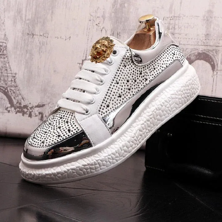 Designer Men's Casual Shoes with Rhinestones for Height Increase