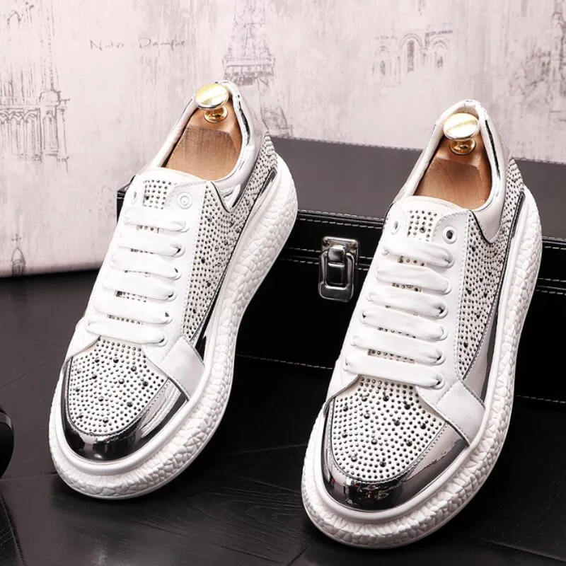 Designer Men's Casual Shoes with Rhinestones for Height Increase