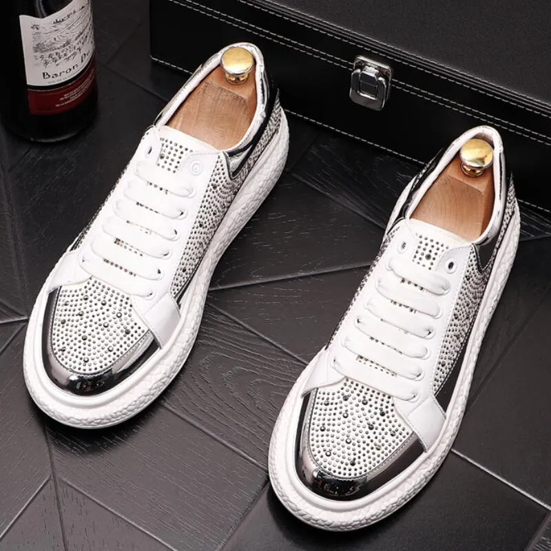 Designer Men's Casual Shoes with Rhinestones for Height Increase