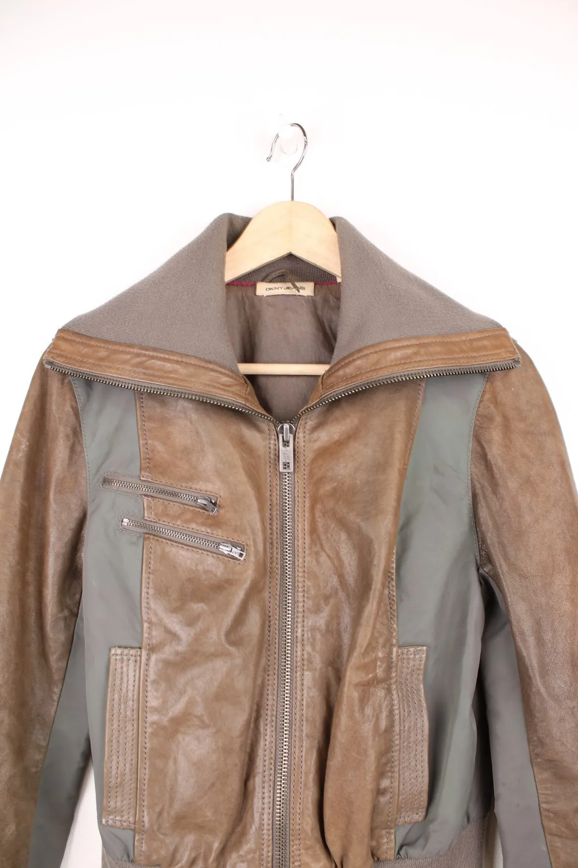 DKNY Leather Bomber Jacket