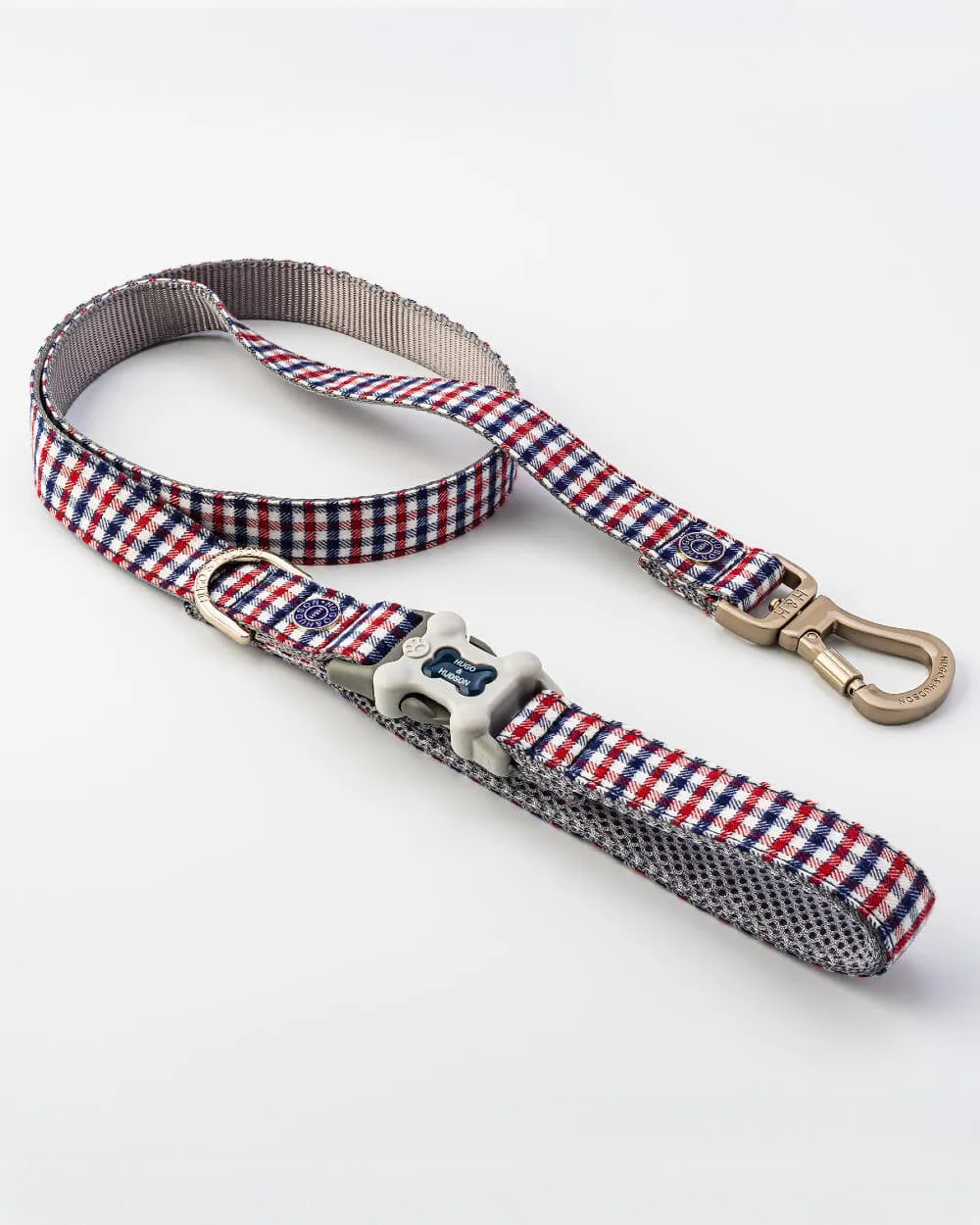 Dog Lead - Checked Navy and Red