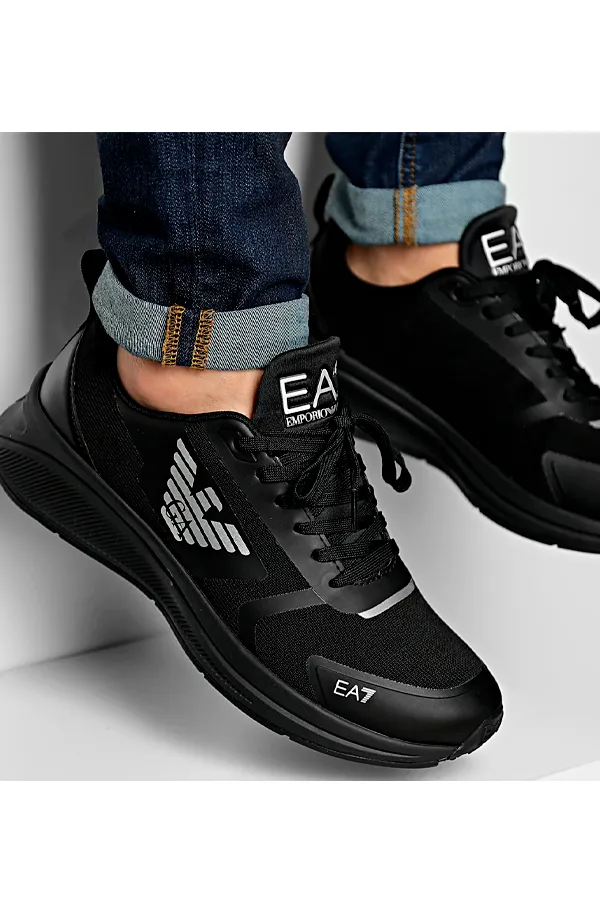 EA7 Eagle Front Logo Black Sneakers by Armani