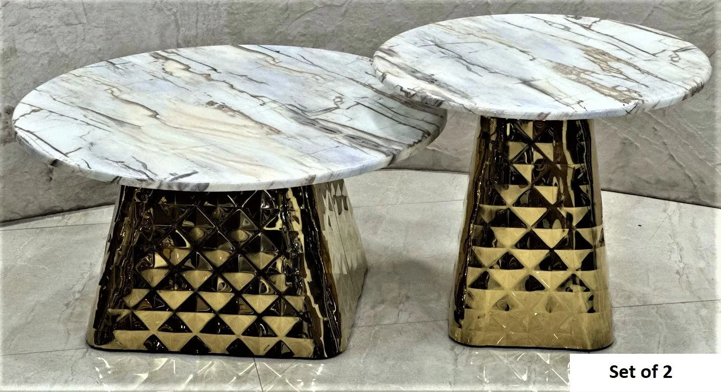 Elantra, stylish Gold Center Tables with Marble Tops - SP001