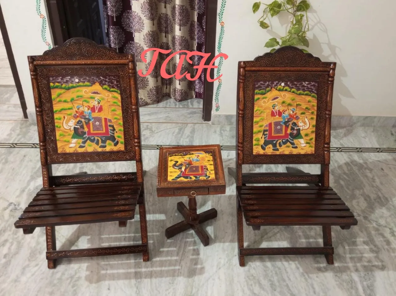 Embossed Mango Wood Chairs and Table Set