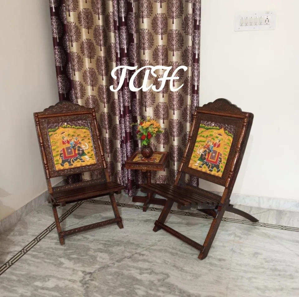 Embossed Mango Wood Chairs and Table Set