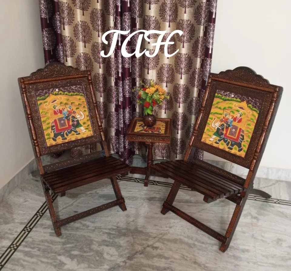 Embossed Mango Wood Chairs and Table Set