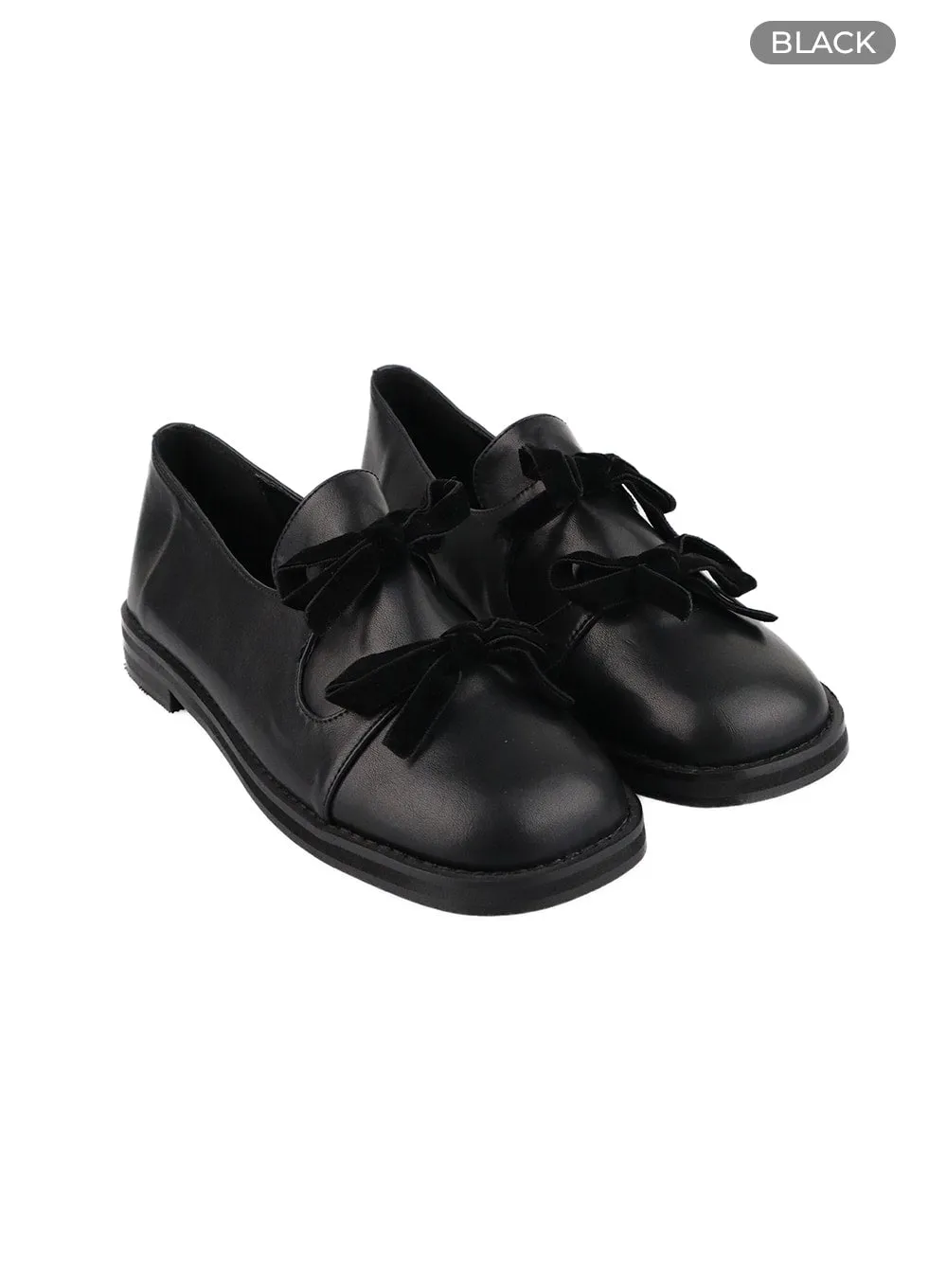 Faux Leather Loafers Ribbon OA416