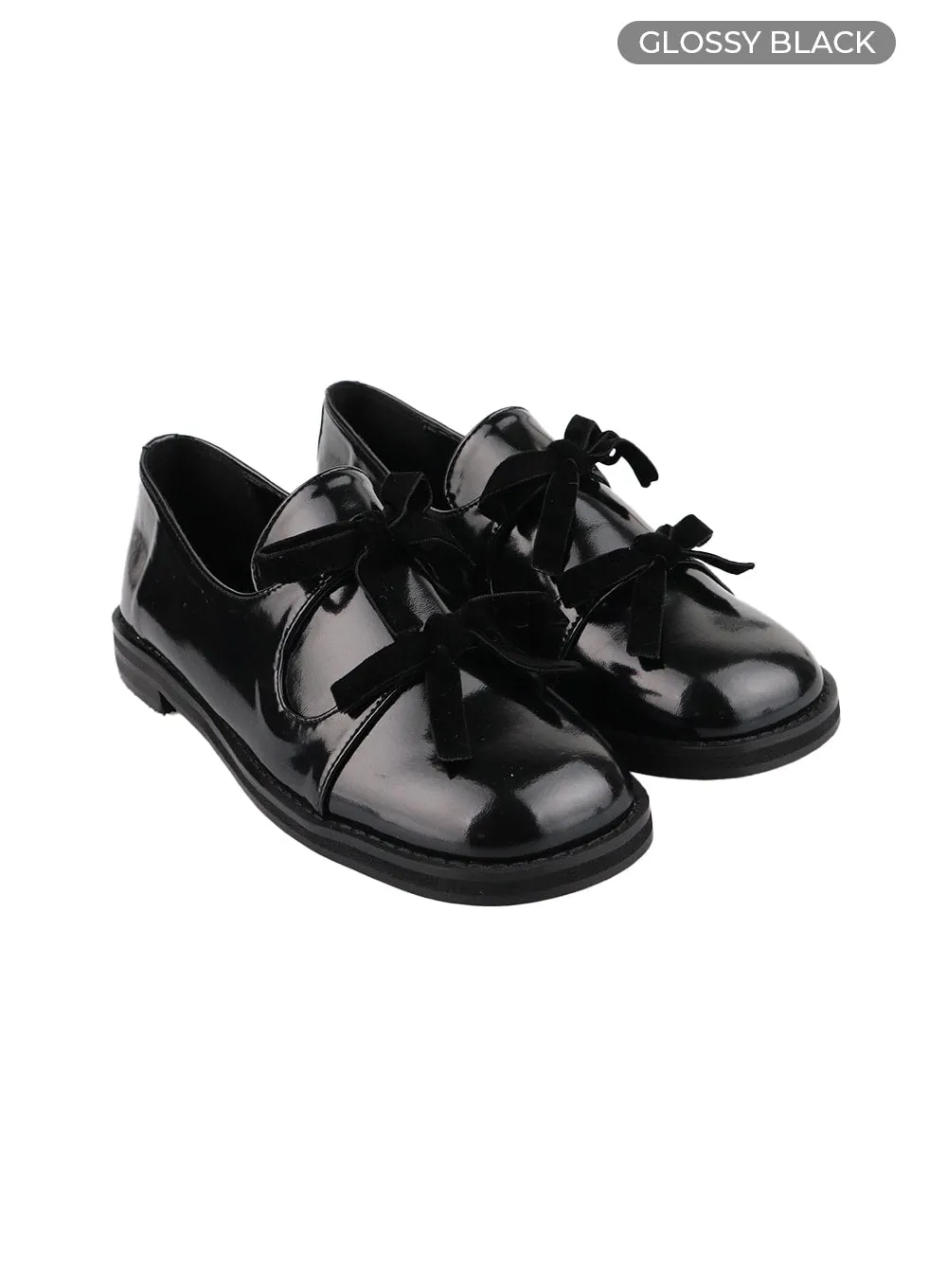 Faux Leather Loafers Ribbon OA416