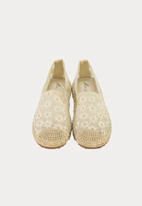 Flower Embroidered Knit Loafer Shoes