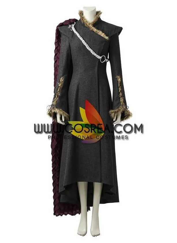 Game of Thrones Daenerys Cosplay Costume with Charcoal Fur Trim