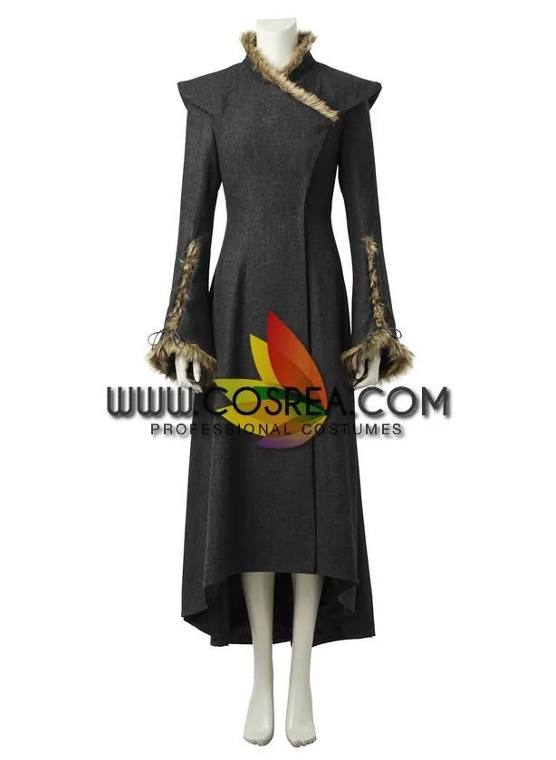 Game of Thrones Daenerys Cosplay Costume with Charcoal Fur Trim