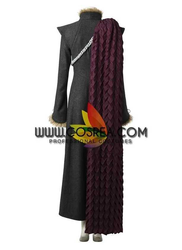 Game of Thrones Daenerys Cosplay Costume with Charcoal Fur Trim