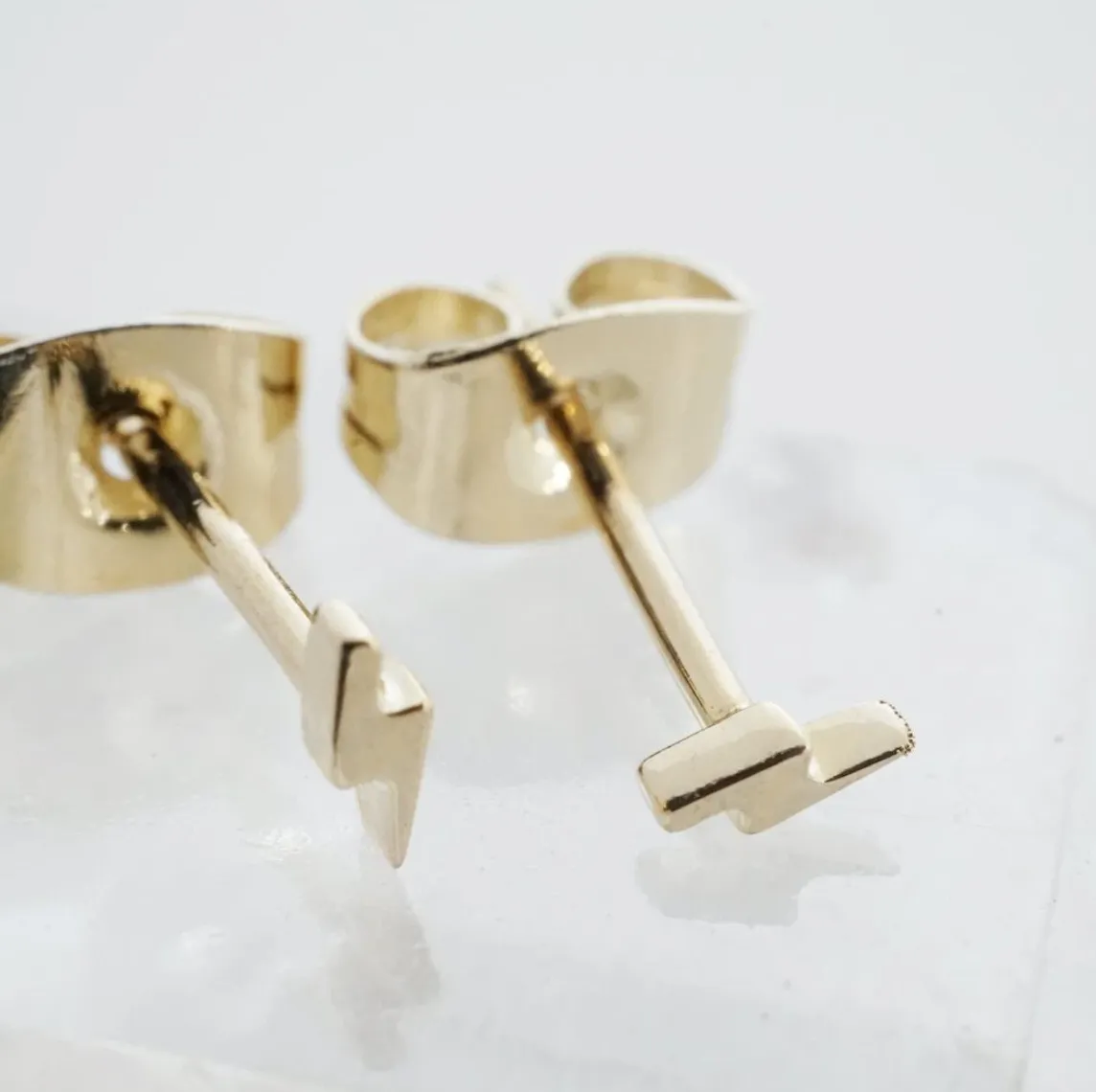 gold mini stud earrings, gold lighting stud earrings