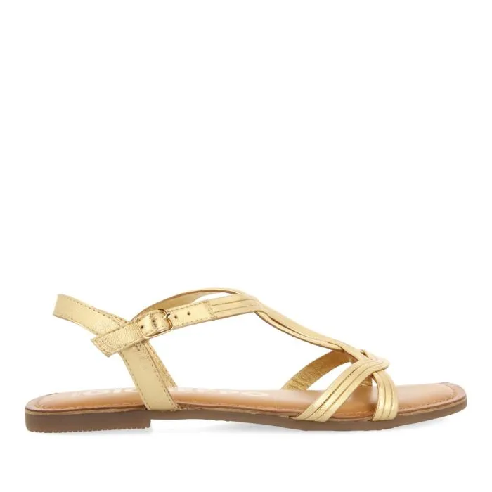 GOLDEN LEATHER CROSS STRAP SANDALS FOR WOMEN ELBASAN