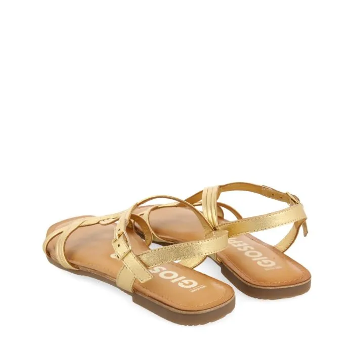 GOLDEN LEATHER CROSS STRAP SANDALS FOR WOMEN ELBASAN