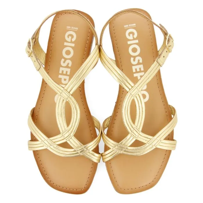 GOLDEN LEATHER CROSS STRAP SANDALS FOR WOMEN ELBASAN