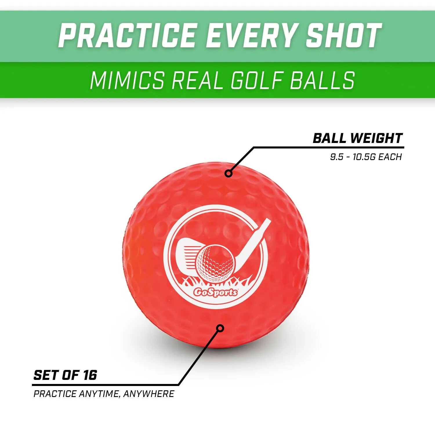 Golf Practice Balls - Set of 16 | Ideal for Indoor and Outdoor Use