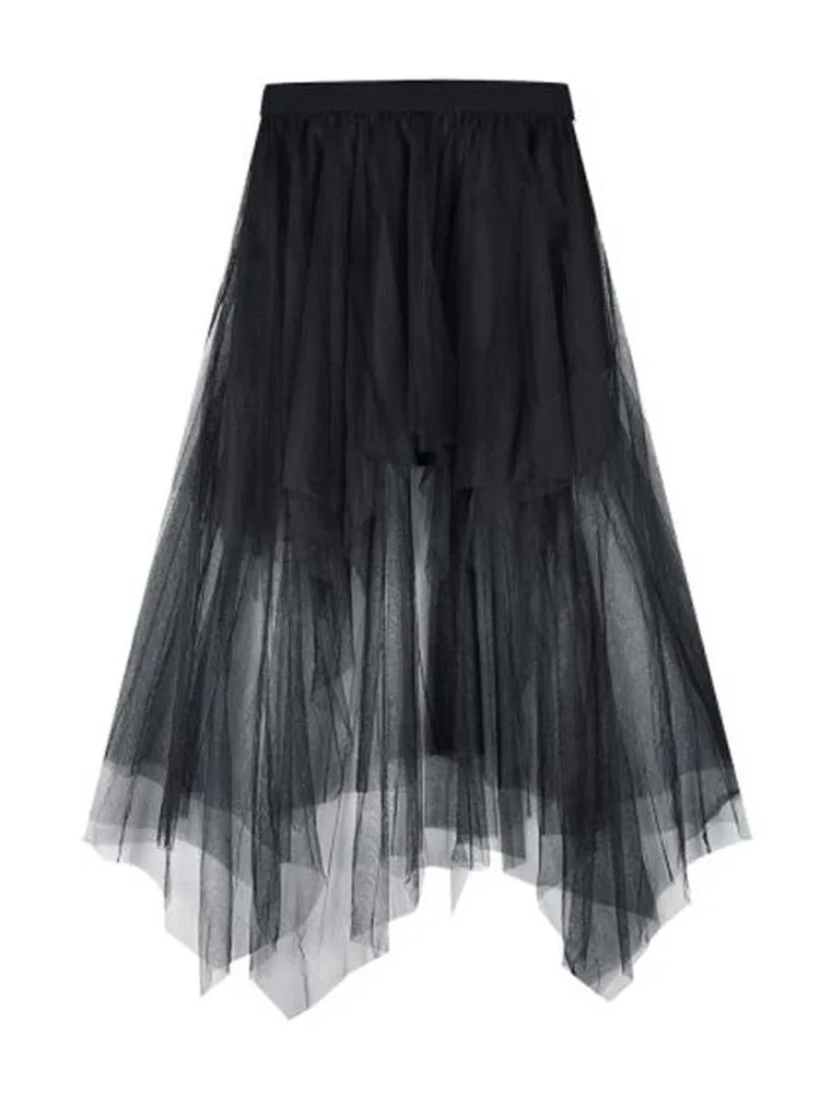 Gothic Black Mesh Long Skirt - Dark Aesthetic