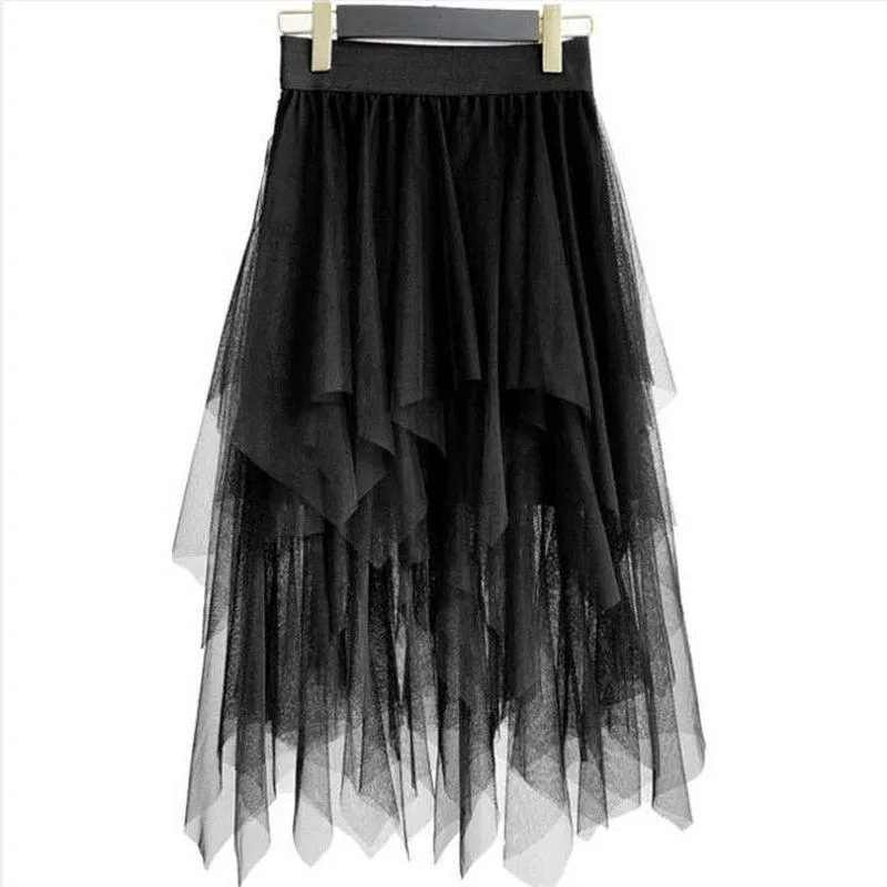 Gothic Black Mesh Long Skirt - Dark Aesthetic