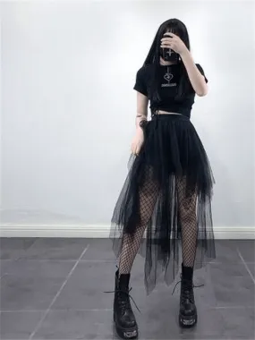 Gothic Black Mesh Long Skirt - Dark Aesthetic