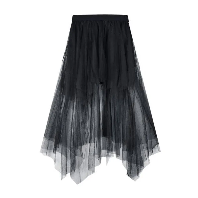 Gothic Black Mesh Long Skirt - Dark Aesthetic