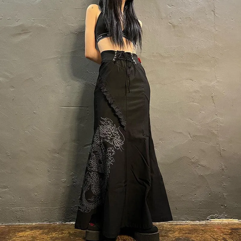 Gothic High Waist Maxi Skirt with Bandage - Result