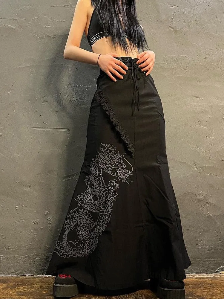 Gothic High Waist Maxi Skirt with Bandage - Result