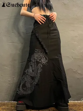 Gothic High Waist Maxi Skirt with Bandage - Result