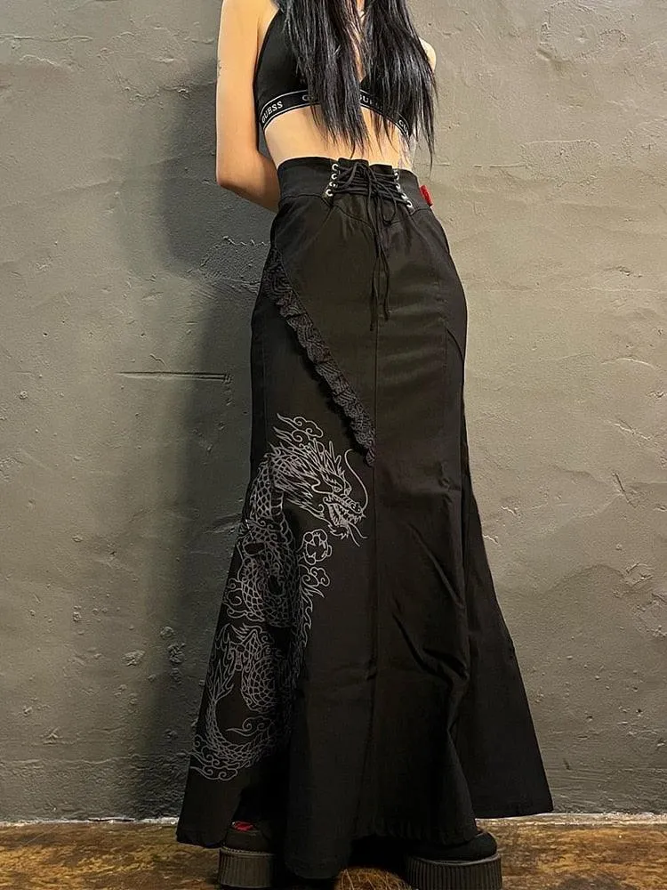 Gothic High Waist Maxi Skirt with Bandage - Result