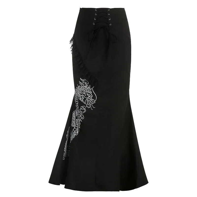 Gothic High Waist Maxi Skirt with Bandage - Result