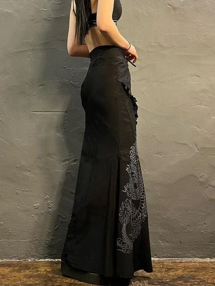 Gothic High Waist Maxi Skirt with Bandage - Result