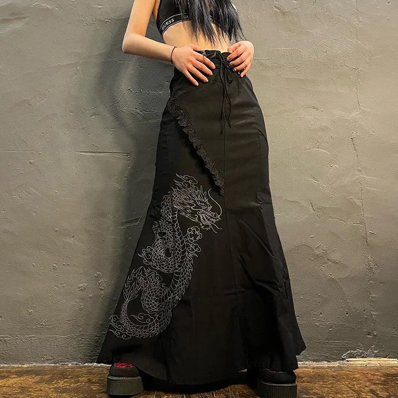 Gothic High Waist Maxi Skirt with Bandage - Result