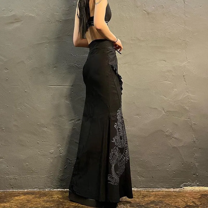 Gothic High Waist Maxi Skirt with Bandage - Result