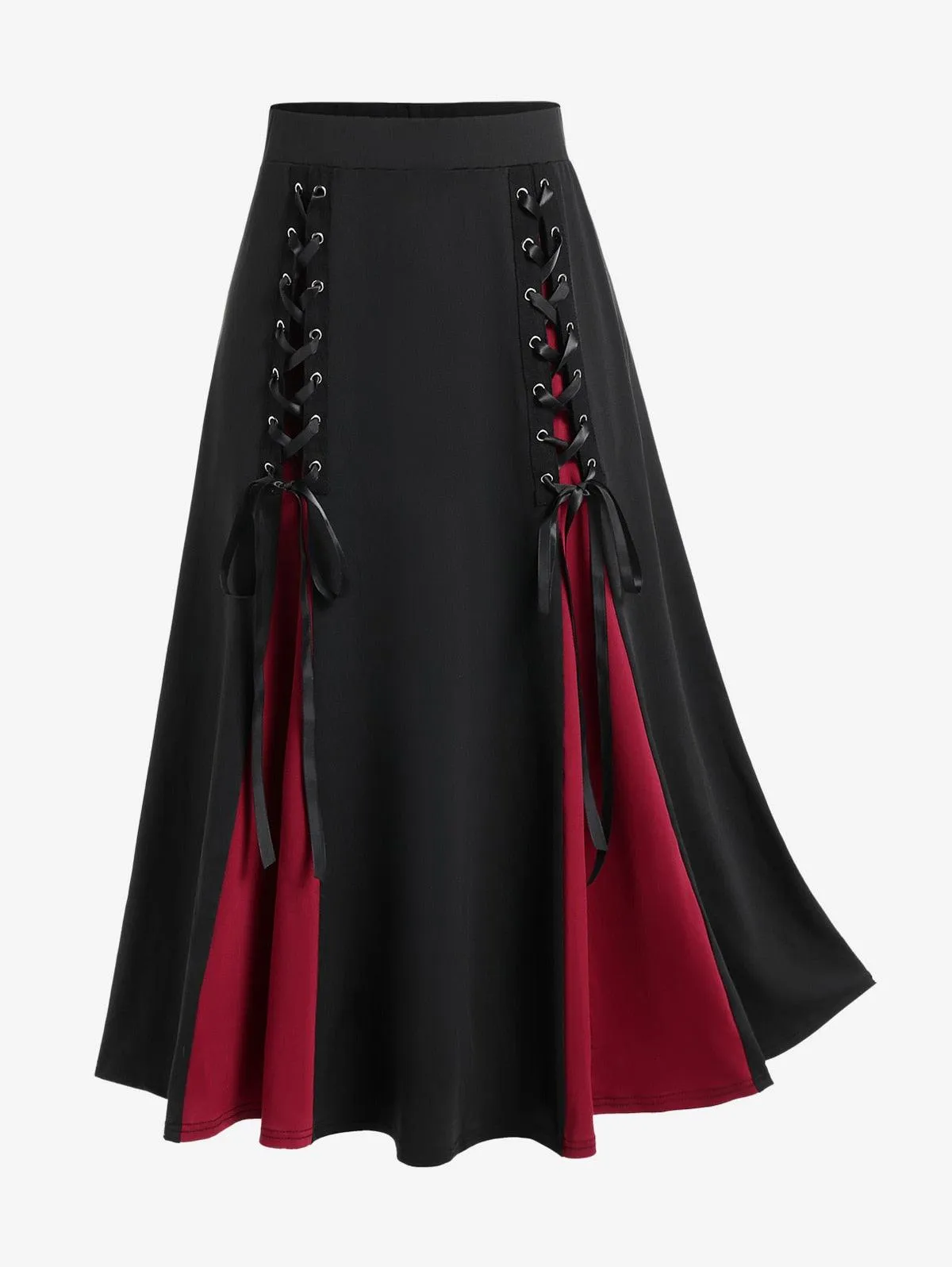 Gothic Lace Up Long Skirt with Elastic Waist