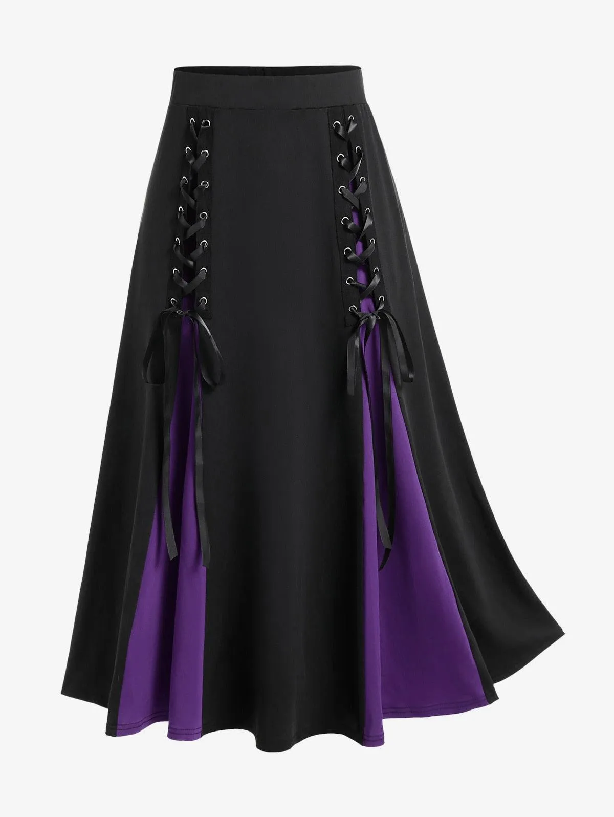 Gothic Lace Up Long Skirt with Elastic Waist