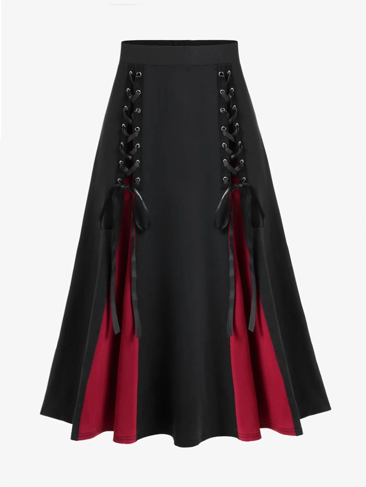 Gothic Lace Up Long Skirt with Elastic Waist