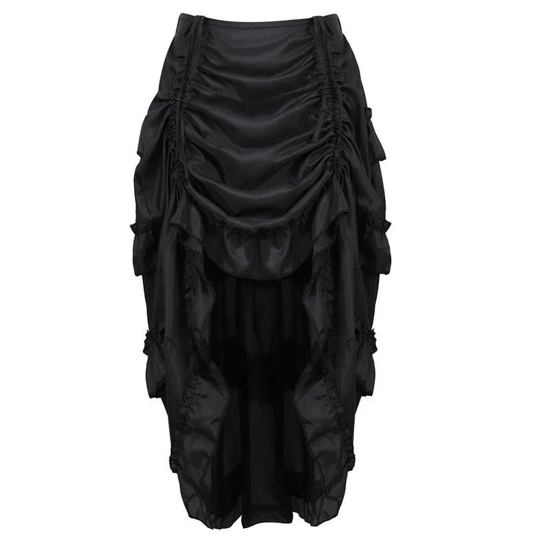 Gothic Party Maxi Skirt with Irregular Pleating and Shirring